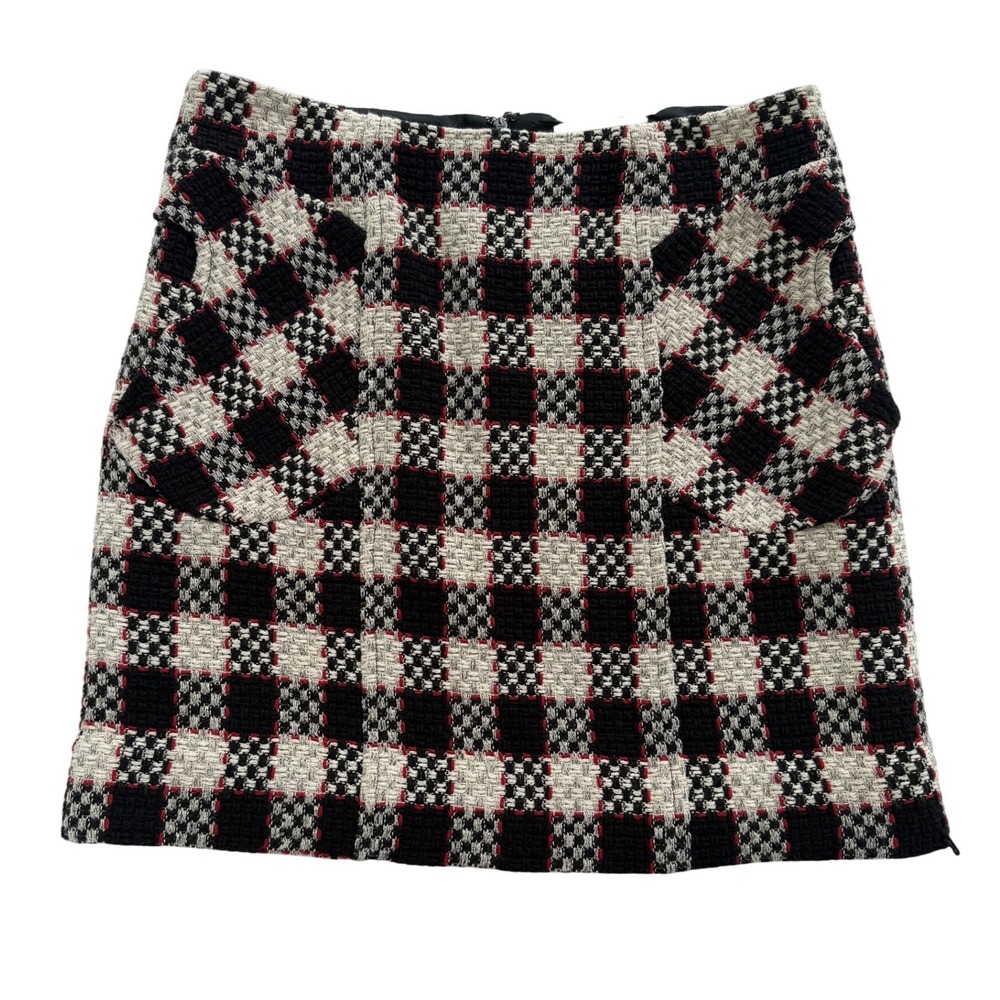 Etcetera Plaid Tweed Skirt Black Red Cream Size 6 Lined EUC Fall Winter